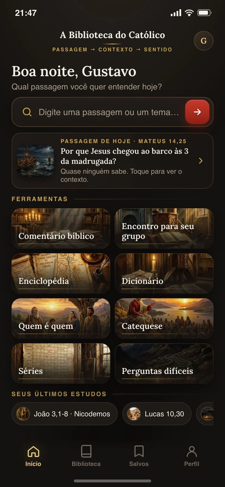 O aplicativo A Biblioteca do Católico: busca de passagens e 8 ferramentas