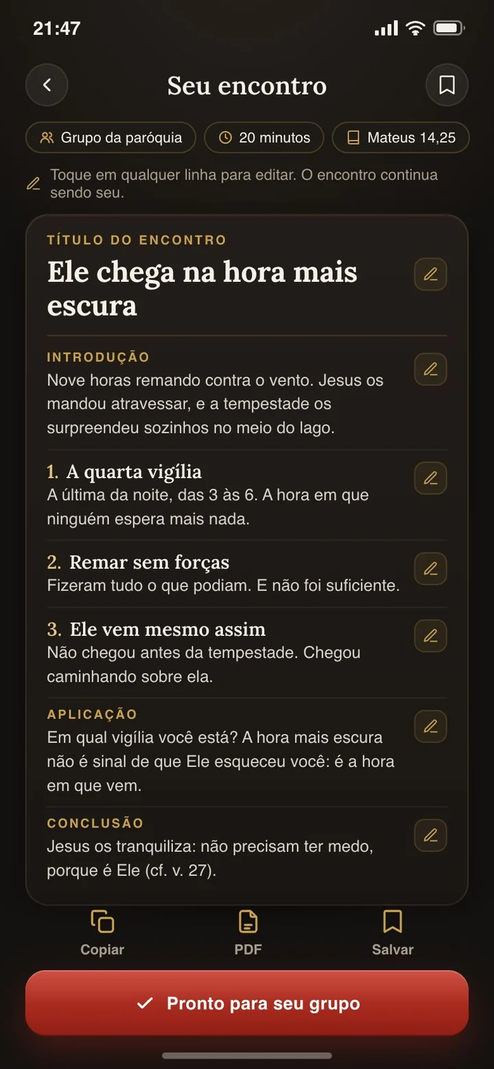 O encontro pronto: título, introdução, três pontos, aplicação e conclusão